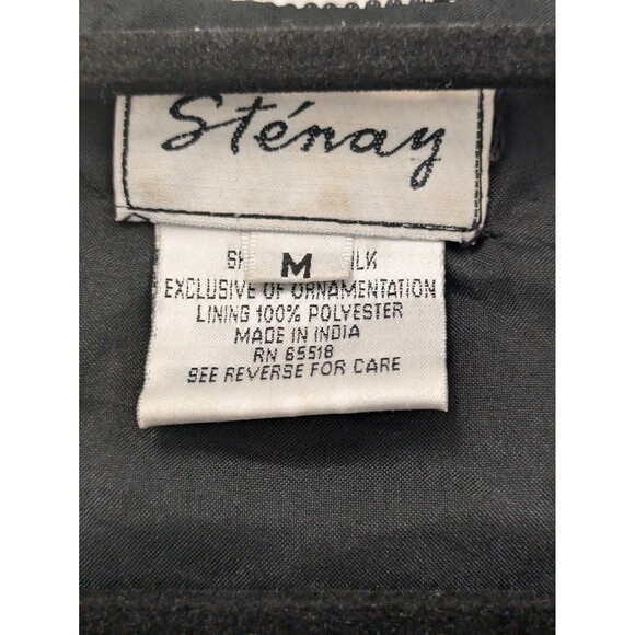 Vintage Sténay Black Beaded Silk Evening Jacket sz S Wedding Formal Matron - Picture 9 of 9